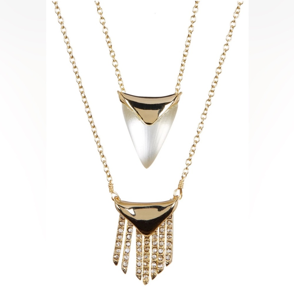Alexis Bittar Gold Lucite Fringe Pendant Layer Swarovski Festival Style